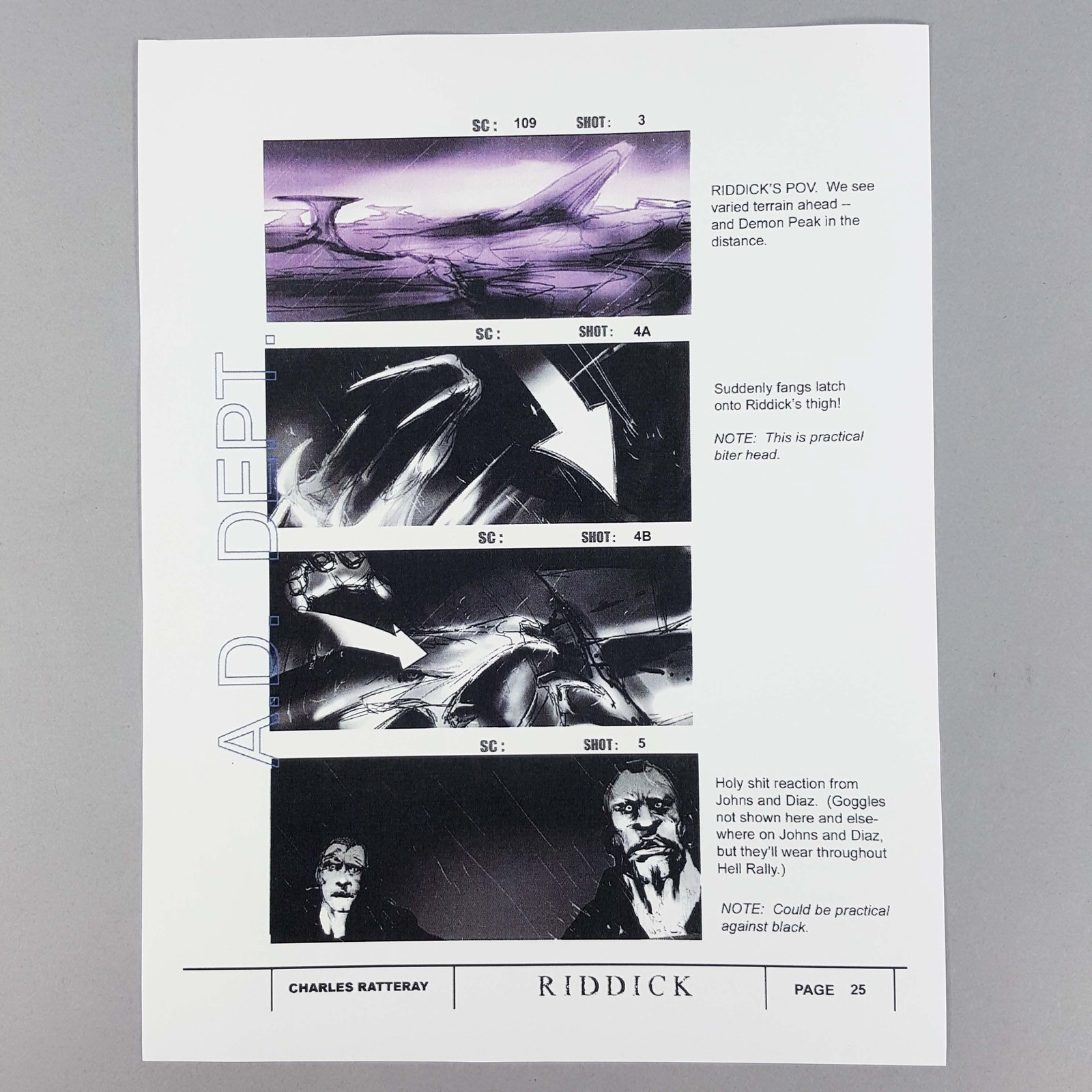 Riddick Production Used Storyboard Hell Rally Scene Vin Diesel Movie Prop