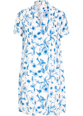 Sommer-Tunika-Kleid Kurzarm Gr. 34 Weiß Floral Damen Minikleid Freizeitkleid Neu