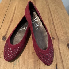 AGL Attilio Giusti Leombruni Womens Flats 7 Dark Red Suede Leather with Grommet