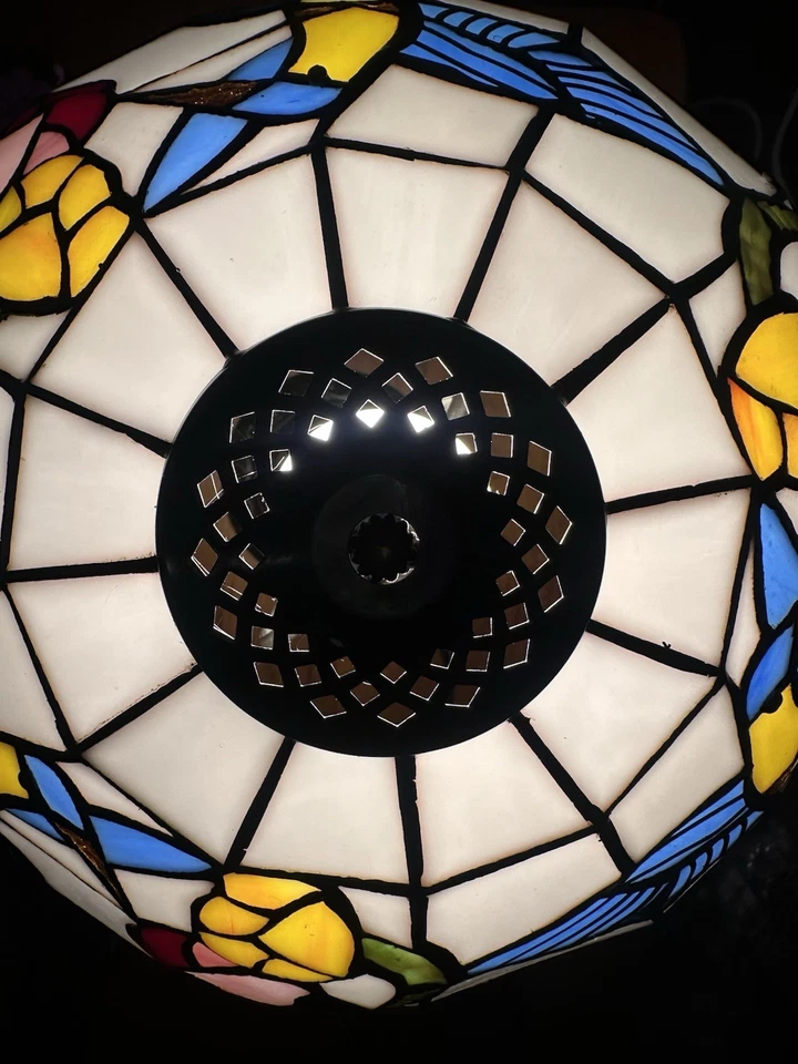 Tiffany Style 14” Tall Lamp Domed Stained Glass Hummingbird Floral Brand New - Image 4 of 4