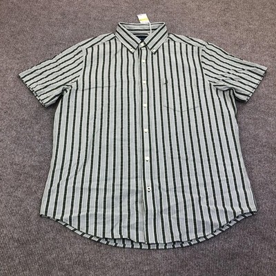 Nautica Shirt Mens Medium Green Stripe Short Sleeve Button Up Woven Casual