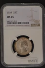 1934  NGC CERTIFIED  MS 65  WASHINGTON QUARTER, "MY JUDGEMENT IS MEDIUM MOTTO"