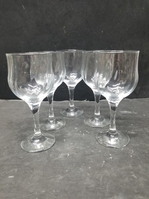 4 CLEAR WAVY OPTIC TULIP SHAPED WINE GLASSES 8 OZ