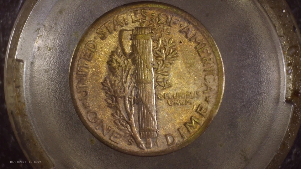 1945-S Mercury Dime, 90% Silver US Mint Coin, Free Shipping. Beautiful Toning! - Image 2 of 2