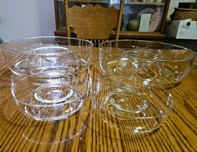 Princess House *Heritage '' pattern blown glass chip and dip bowls (4) 