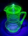 Vtg Dunbar Glass Green Uranium Depression Glass 10-3/4” Covered Pitcher W/Handle