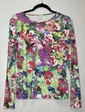 Lands End Womens Rash Guard Swim Shirt Size S Floral Colorful Nylon Long Sleeve