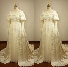 Fluffy Victorian Wedding Dress Light Champagne 17th Century Lace Long Sleeves