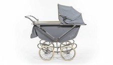1950s Baby Carriage Stroller   Retro Gray Pram with Chrome Frame  Nursery-Print