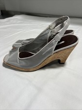DONALD J PLINER Metallic Silver Mesh Open Toe Cork Wedge Slingback Heels Sz 7