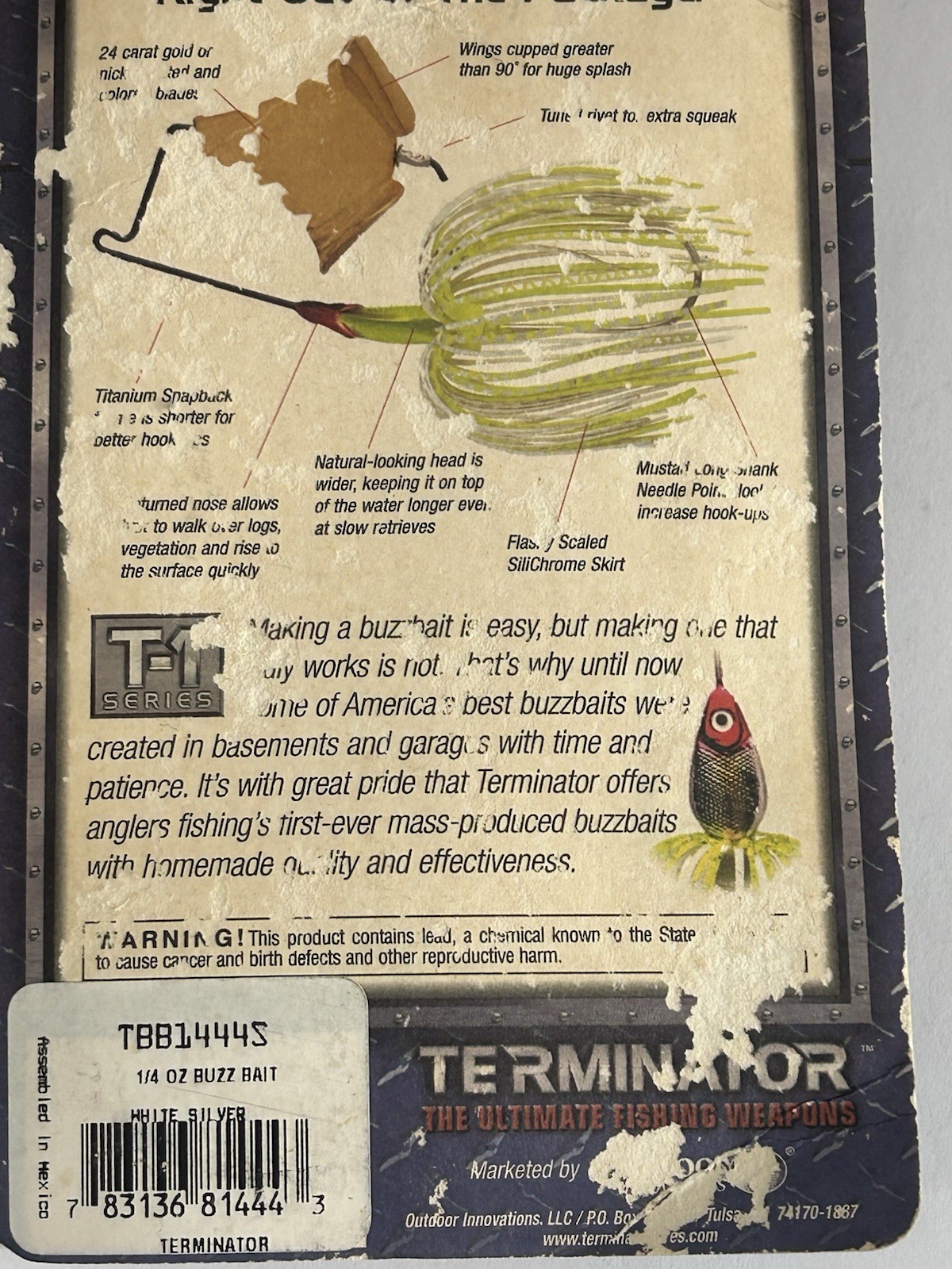 RARE 1/4 OZ. Terminator Titanium Single Buzz Original Buzzbait T-1 White SILVER - Image 3