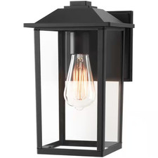 1-Light 12 In. Black Hardwired Transitional Outdoor Wall Light Lantern Porch Sco
