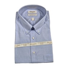 Roundtree Yorke Gold Label Men's Shirt Size 17.5 34 Blue Solid Fitted Poplin 60
