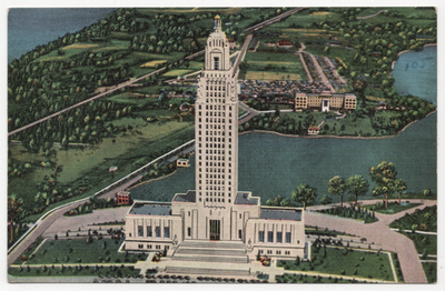 #ad Louisiana State Capitol Baton Rouge LA Aerial View Linen Postcard Vintage $10.95