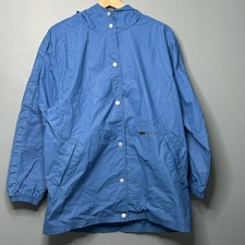 Nike Jacket Womens Small 5-6 Blue Hooded Snap Front Windbreaker Lined Back Logo