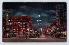 Postcard Louisiana New Orleans LA Canal Street Night Loews Saenger 1940s Linen