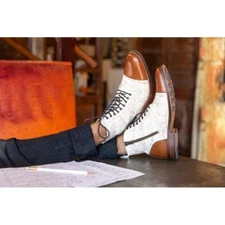 Thatcher Finch Men's Luxury Music Note Patterned Derby Boots Size 10