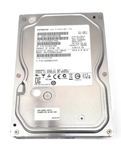 Disque Dur Interne Hitachi Deskstar 500Go 3.5" SATA - 7200RPM 16Mo - Occasion Testé
