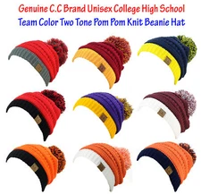 NEW! CC Beanie Unisex College High School Team Color 2-Tone Pom Pom Knit Beanie