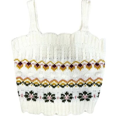 Blu Pepper Size L White Multi Color Floral Print Crochet Crop Tank Top