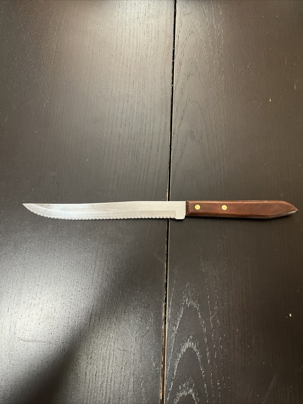 Town & Country Carving Knife 8” Slicer Stainless Serrated Blade Wood Handle USA