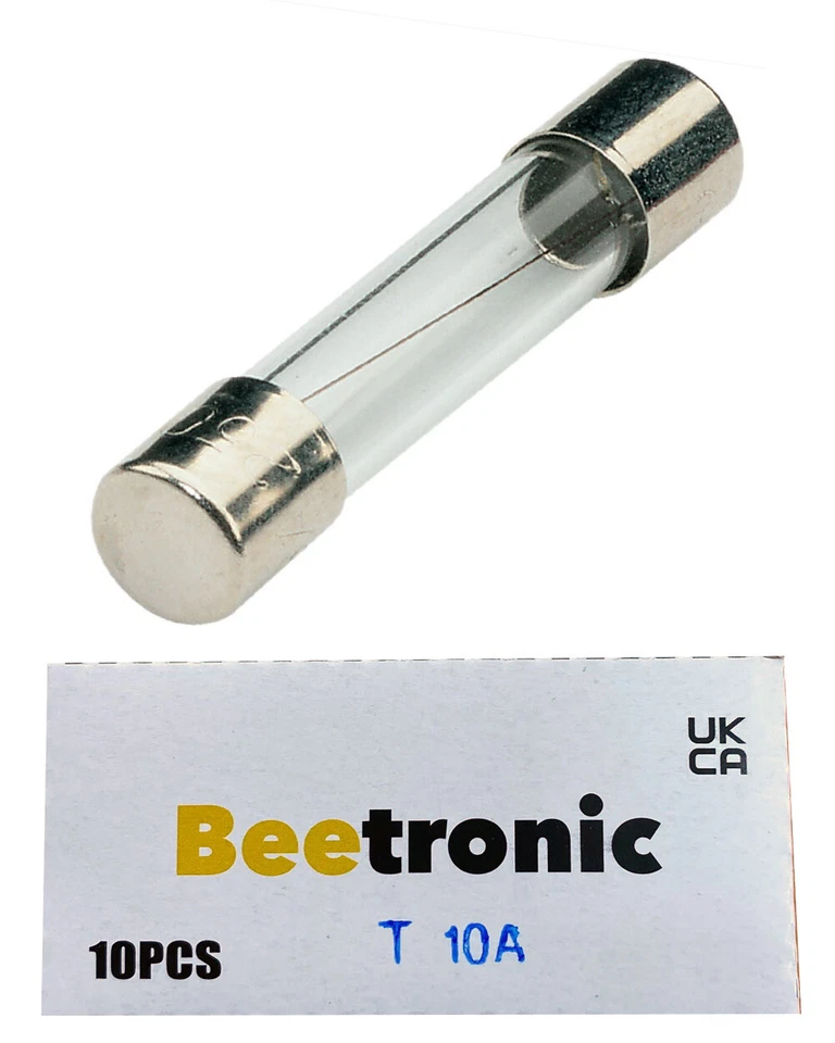 Beetronic 10 x T10A 10A 10 Amp Anti Surge Time Delay Glass Fuse 32x6mm 250v