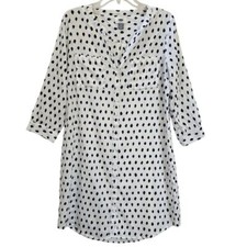 Old Navy Dress M Polka Dot V Neck 3/4 Sleeve Button Pocket Lined Cotton Preppy