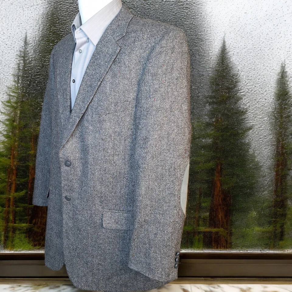 Abrigo deportivo Burt Pullitzer para hombre 46L gris tweed parches en el codo Foto 4 de 4