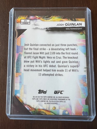 2024 TOPPS FINEST UFC Josh Quinlan Common /75 Die Cut Refractor #20 Rookie - Picture 2 of 2