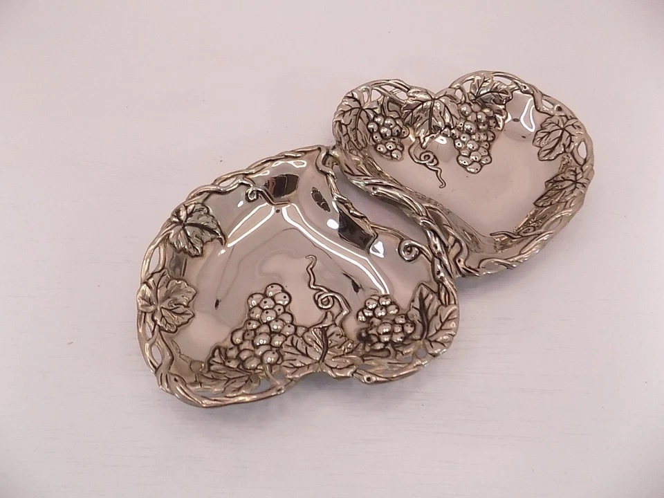 Godinger Double Heart Silver Dish Grape Plated Design Art Candy Dish - Image 2 of 4