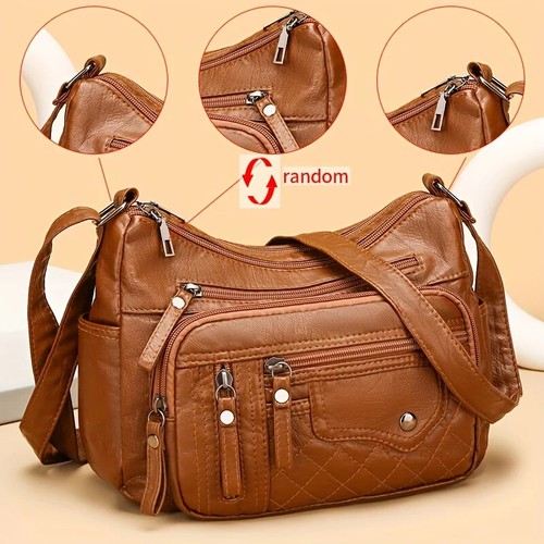 Damen Tasche Mode Multi Reißverschluss Crossbody mehrere Taschen Nähte weiches veganes Leder - Bild 2 von 15