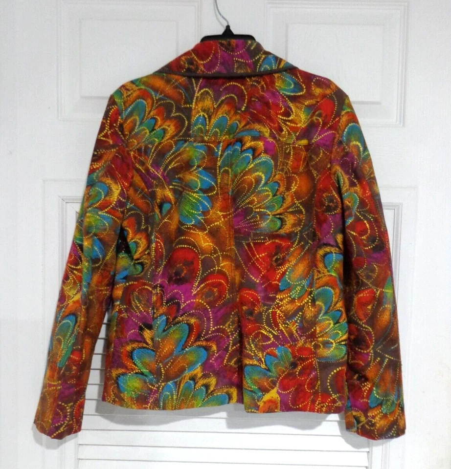 Chicos коричневый женщин цветочный Павлин металлический с подкладкой Blazer куртка Sz 0 маленький EUC - Изображение 2 из 4