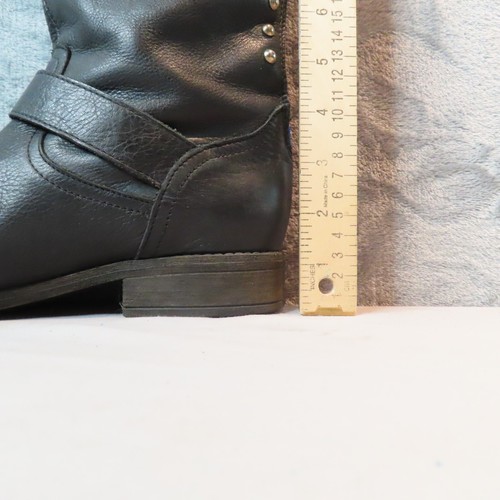 STEVE MADDEN Boots Womens 8.5 Black Leather Lynet Biker Harness Knee High 1" - Picture 7 of 18