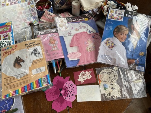 VINTAGE Craft Lot HUGE Embroidery Cross Stitch Lot Floss, Fabric Scrapbooking - Picture 11 of 12