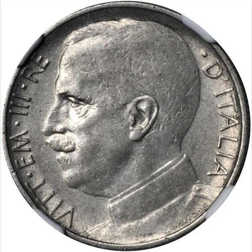 ITALY KINGDOM 1920-R  50 CENTESIMI COIN, REEDED, NGC CERTIFIED AU-55, KEY DATE!