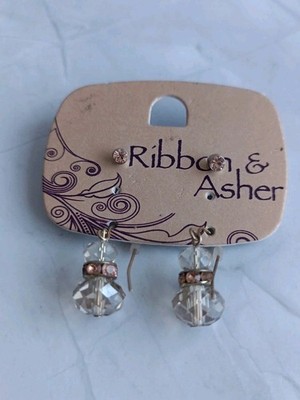 Ribbon & Asher Gold Tone Drop/Earrings Faceted Beads 2cm & Matching Studs VGC