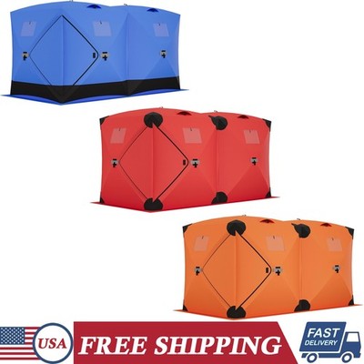 Portable Ice Fishing Tent Spacious 4-6-Person Pop-Up Ice Shack Blue/Red/Orange