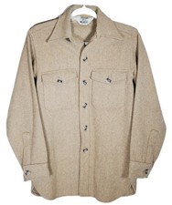 Vintage 1970s Woolrich Twill Wool Blend Button Shirt Shacket Ivory Beige Men's S