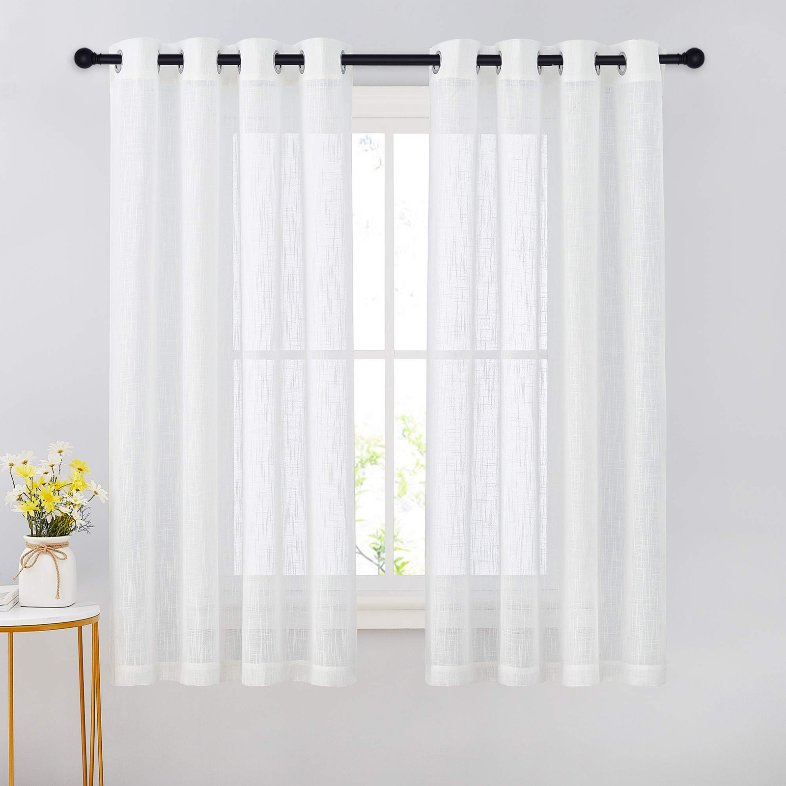 Sheer 63-Inch Linen Kitchen Curtains for Bedroom Privacy Translucent Voi