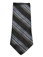Merona Men's 100% Silk TieBlack Blue Stripe Business Corporate Preppy Academia