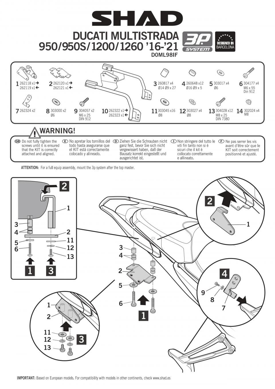 Support valise latérale 3P System Shad pour Ducati Multistrada V2 anti-vibration