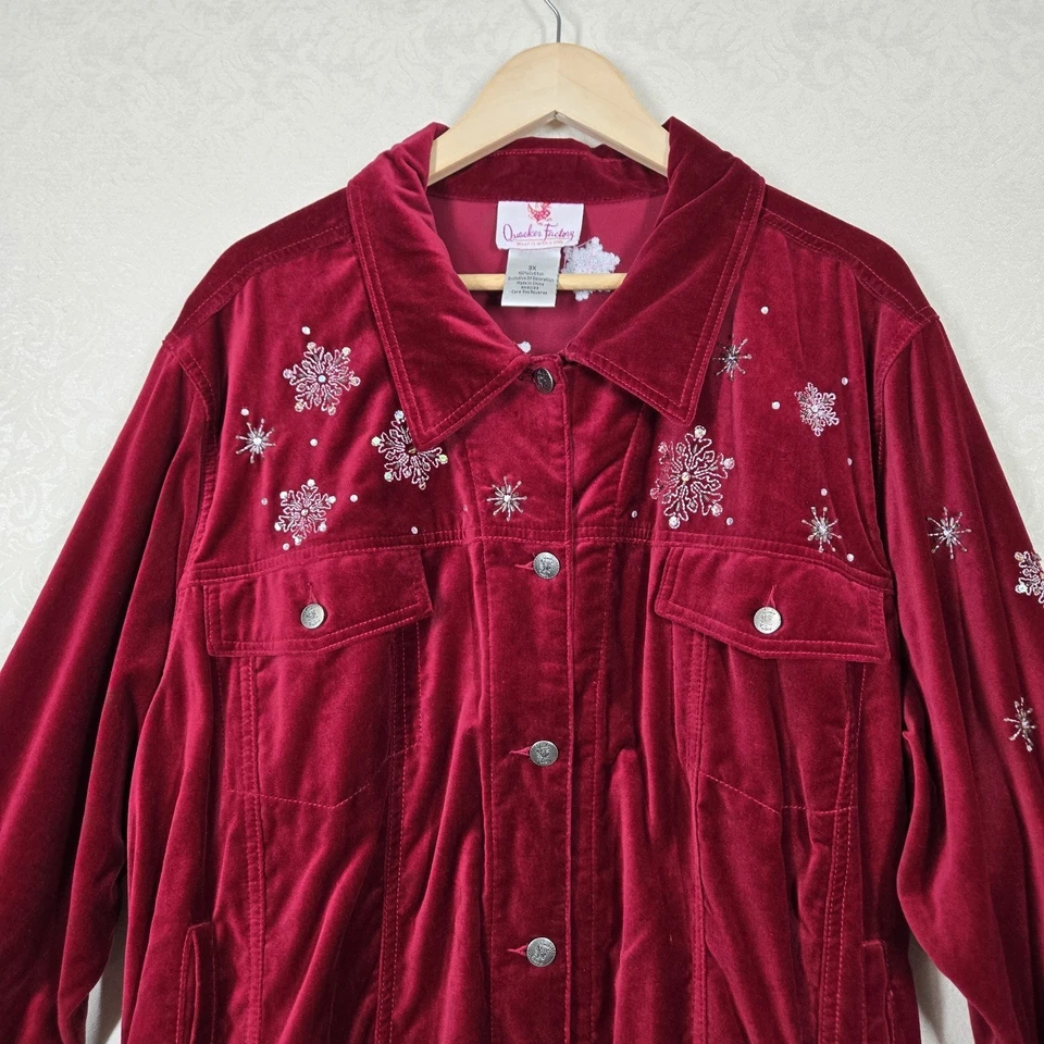 Quacker Factory Capture The Magic Velvet Jacket sz 3X Snowman Holiday Snowflakes - Image 3 of 4