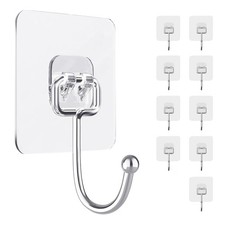 10 PCS Adhesive Wall Hooks 33lb Max Reusable Anti-Skid Traceless Hooks Heavy...