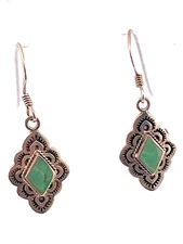 BOMA 925 STERLING SILVER GREEN TURQUOISE SOUTHWESTERN DANGLE EARRINGS 1.25" 2286