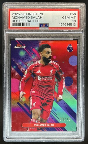 2025-26 Finest Premier League Mohamed Salah Common Red Refractor #/10 PSA 10