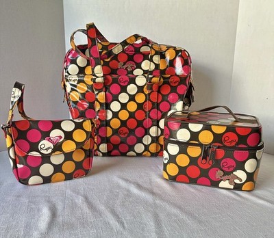 Roxy Weekender Carry On Bag, Makeup Train Case, Y2k Purse Dots Vtg 3 Piece Lot