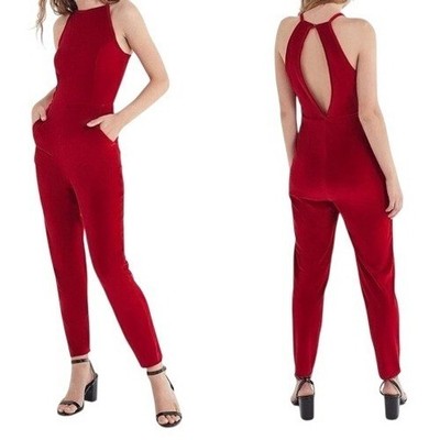 Urban Outfitters Naomi Red Velvet Halter Jumpsuit M