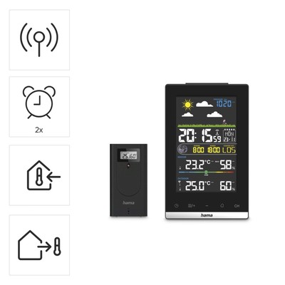 Hama Funk Wetterstation m. Außensensor Farbdisplay Thermo-Hygrometer DCF-Funkuhr