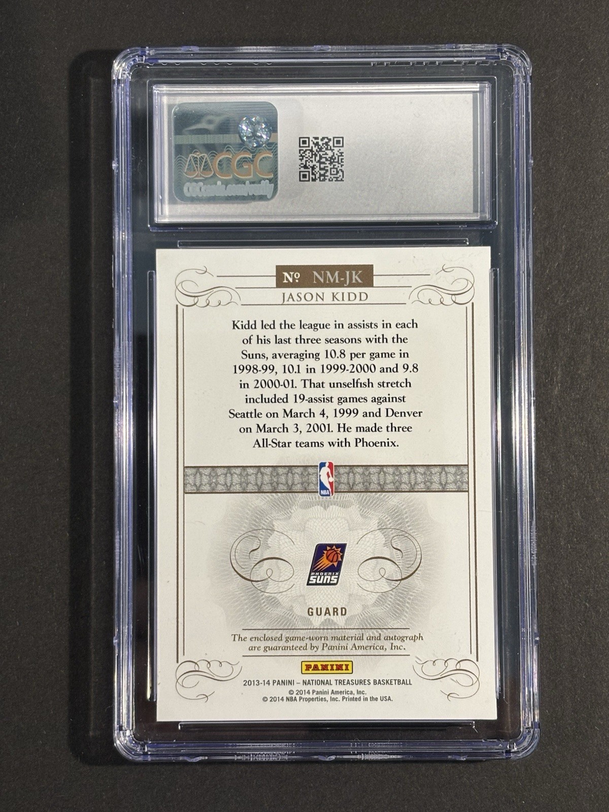 2013-14 National Treasures - Jason Kidd Patch Auto Night Moves Prime /25 CGC 8.5 view 2