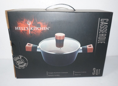 Hells Kitchen 3qt Covered Casserole Nonstick Glass Lid Black Orange